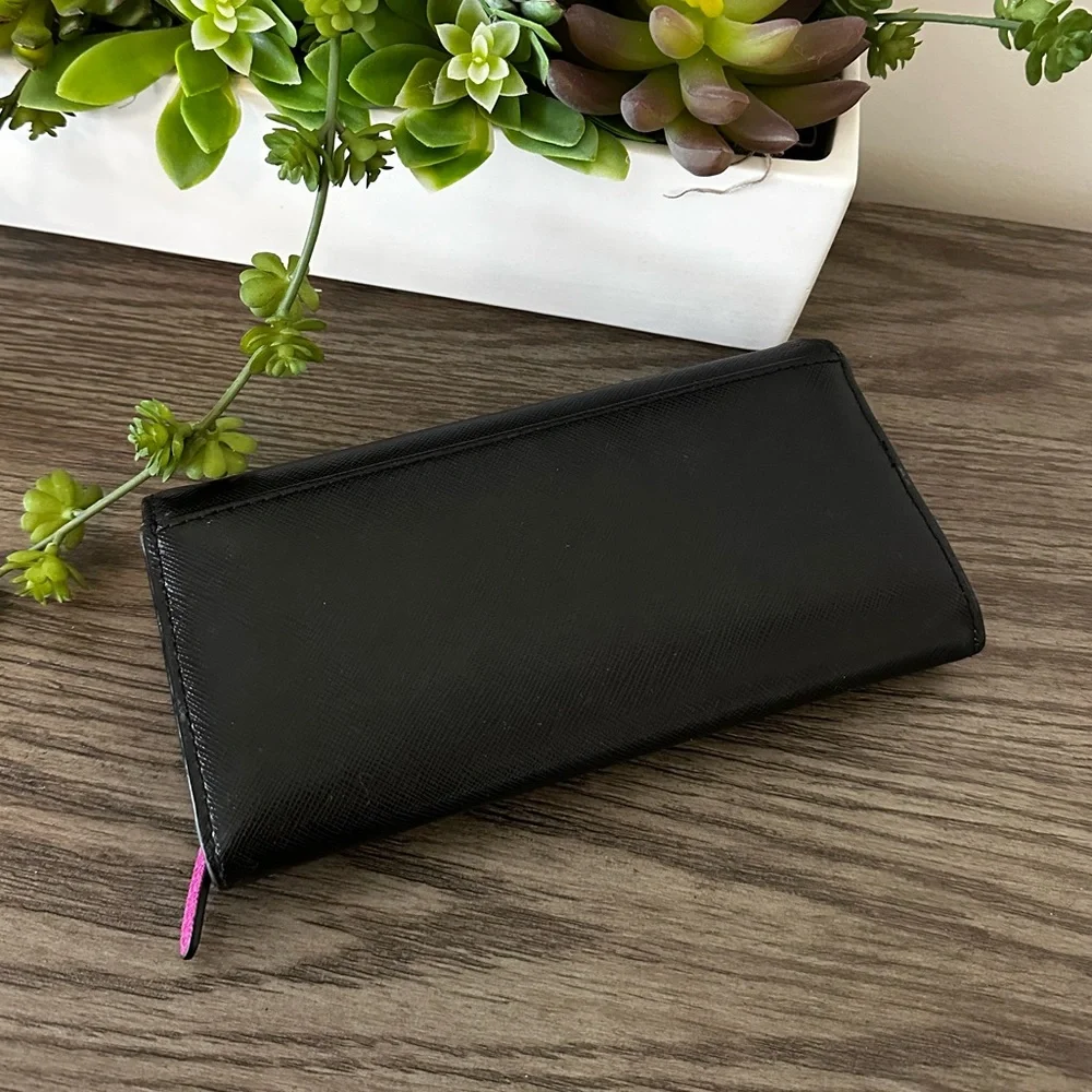 MICHAEL Michael Kors Black w/ Magenta Pink Saffiano Leather Zip Wallet - Picture 3 of 11